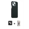 MARSİLYAN™- iPhone 14 Kılıf Kozmos Klasik Prime - Siyah Bilvis 3D Cam Ekran Koruyucu + PVD Metal Kamera Lens - PE