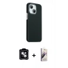 MARSİLYAN™- iPhone 14 Kılıf Kozmos Klasik Prime - Siyah Bilvis 3D Mat Cam Ekran Koruyucu + PVD Metal Kamera Lens - GS