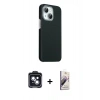 MARSİLYAN™- iPhone 14 Kılıf Kozmos Klasik Prime - Siyah Bilvis 3D Mat Cam Ekran Koruyucu + PVD Metal Kamera Lens - SH