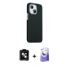 MARSİLYAN™- iPhone 14 Kılıf Kozmos Klasik Prime - Siyah Bilvis 5in1 5D Magic Hayalet Cam Ekran Koruyucu + PVD Metal Kamera Lens - TU