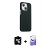 MARSİLYAN™- iPhone 14 Kılıf Kozmos Klasik Prime - Siyah Bilvis 5in1 5D Magic Hayalet Cam Ekran Koruyucu + PVD Metal Kamera Lens - GS