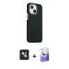 MARSİLYAN™- iPhone 14 Kılıf Kozmos Klasik Prime - Siyah Bilvis 5in1 5D Magic Hayalet Cam Ekran Koruyucu + PVD Metal Kamera Lens - PE