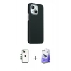 MARSİLYAN™- iPhone 14 Kılıf Kozmos Klasik Prime - Siyah Bilvis 5in1 5D Magic Hayalet Cam Ekran Koruyucu + Yeşil Shine Kamera Lens