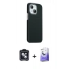 MARSİLYAN™- iPhone 14 Kılıf Kozmos Klasik Prime - Siyah Bilvis 5in1 5D Magic Hayalet Cam Ekran Koruyucu + PVD Metal Kamera Lens - SH