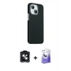 MARSİLYAN™- iPhone 14 Kılıf Kozmos Klasik Prime - Siyah Bilvis 5in1 5D Magic Hayalet Cam Ekran Koruyucu + PVD Metal Kamera Lens - YL
