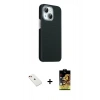 MARSİLYAN™- iPhone 14 Kılıf Kozmos Klasik Prime - Siyah Buffer Cam Ekran Koruyucu + Kırmızı Diamond Kamera Lens