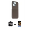 MARSİLYAN™- iPhone 14 Kılıf Kozmos Klasik Prime - Siyah Buffer Hayalet Cam Ekran Koruyucu + Turuncu PVD Metal Kamera Lens