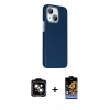 MARSİLYAN™- iPhone 14 Kılıf Kozmos Klasik Prime - Siyah Buffer Hayalet Cam Ekran Koruyucu + Turuncu PVD Metal Kamera Lens