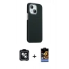 MARSİLYAN™- iPhone 14 Kılıf Kozmos Klasik Prime - Siyah Buffer Hayalet Cam Ekran Koruyucu + PVD Metal Kamera Lens - YL