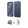 MARSİLYAN™- iPhone 14 Kılıf Kozmos Yansıma Özel Seri - Şeffaf Pasifik Cam Ekran Koruyucu + Gümüş Raze Metal Kamera Lens