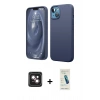 MARSİLYAN™- iPhone 14 Kılıf Kozmos Yansıma Özel Seri - Şeffaf Pasifik Cam Ekran Koruyucu + PVD Metal Kamera Lens - PE