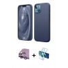 MARSİLYAN™- iPhone 14 Kılıf Kozmos Yansıma Özel Seri - Siyah 3D Antistatik Cam Ekran Koruyucu + Mor Raze Metal Kamera Lens