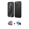 MARSİLYAN™- iPhone 14 Kılıf Kozmos Yansıma Özel Seri - Siyah 3D Antistatik Cam Ekran Koruyucu + Mor Raze Metal Kamera Lens