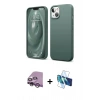 MARSİLYAN™- iPhone 14 Kılıf Kozmos Yansıma Özel Seri - Siyah 3D Antistatik Cam Ekran Koruyucu + Mor Raze Metal Kamera Lens