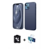 MARSİLYAN™- iPhone 14 Kılıf Kozmos Yansıma Özel Seri - Siyah 3D Antistatik Cam Ekran Koruyucu + PVD Metal Kamera Lens - MI