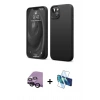 MARSİLYAN™- iPhone 14 Kılıf Kozmos Yansıma Özel Seri - Siyah 3D Antistatik Cam Ekran Koruyucu + Raze Metal Kamera Lens - SH
