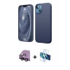 MARSİLYAN™- iPhone 14 Kılıf Kozmos Yansıma Özel Seri - Siyah 3D Antistatik Cam Ekran Koruyucu + Raze Metal Kamera Lens - SH