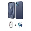 MARSİLYAN™- iPhone 14 Kılıf Kozmos Yansıma Özel Seri - Siyah 3D Antistatik Cam Ekran Koruyucu + Shine Kamera Lens - KI