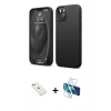 MARSİLYAN™- iPhone 14 Kılıf Kozmos Yansıma Özel Seri - Siyah 3D Antistatik Cam Ekran Koruyucu + Diamond Kamera Lens - SABE