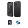MARSİLYAN™- iPhone 14 Kılıf Kozmos Yansıma Özel Seri - Siyah 3D Antistatik Cam Ekran Koruyucu + PVD Metal Kamera Lens - SH