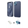 MARSİLYAN™- iPhone 14 Kılıf Kozmos Yansıma Özel Seri - Siyah 3D Antistatik Cam Ekran Koruyucu + Diamond Kamera Lens - YL