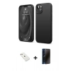 MARSİLYAN™- iPhone 14 Kılıf Kozmos Yansıma Özel Seri - Siyah 3D Antistatik Hayalet Cam Ekran Koruyucu + Diamond Kamera Lens - PE