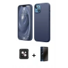 MARSİLYAN™- iPhone 14 Kılıf Kozmos Yansıma Özel Seri - Siyah 3D Antistatik Hayalet Cam Ekran Koruyucu + PVD Metal Kamera Lens - PE