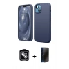 MARSİLYAN™- iPhone 14 Kılıf Kozmos Yansıma Özel Seri - Siyah 3D Antistatik Hayalet Cam Ekran Koruyucu + PVD Metal Kamera Lens - GS