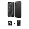 MARSİLYAN™- iPhone 14 Kılıf Kozmos Yansıma Özel Seri - Siyah 3D Antistatik Hayalet Cam Ekran Koruyucu + PVD Metal Kamera Lens - GS