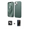 MARSİLYAN™- iPhone 14 Kılıf Kozmos Yansıma Özel Seri - Siyah 3D Antistatik Hayalet Cam Ekran Koruyucu + PVD Metal Kamera Lens - PE
