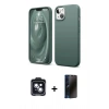MARSİLYAN™- iPhone 14 Kılıf Kozmos Yansıma Özel Seri - Siyah 3D Antistatik Hayalet Cam Ekran Koruyucu + PVD Metal Kamera Lens - SH