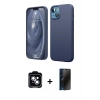 MARSİLYAN™- iPhone 14 Kılıf Kozmos Yansıma Özel Seri - Siyah 3D Antistatik Hayalet Cam Ekran Koruyucu + PVD Metal Kamera Lens - MI