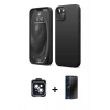 MARSİLYAN™- iPhone 14 Kılıf Kozmos Yansıma Özel Seri - Siyah 3D Antistatik Hayalet Cam Ekran Koruyucu + PVD Metal Kamera Lens - SH