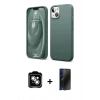 MARSİLYAN™- iPhone 14 Kılıf Kozmos Yansıma Özel Seri - Siyah 3D Antistatik Hayalet Cam Ekran Koruyucu + PVD Metal Kamera Lens - GS