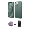 MARSİLYAN™- iPhone 14 Kılıf Kozmos Yansıma Özel Seri - Siyah 3D Antistatik Hayalet Cam Ekran Koruyucu + Raze Metal Kamera Lens - SH