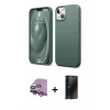 MARSİLYAN™- iPhone 14 Kılıf Kozmos Yansıma Özel Seri - Siyah 3D Antistatik Hayalet Cam Ekran Koruyucu + Raze Metal Kamera Lens - MR