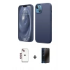 MARSİLYAN™- iPhone 14 Kılıf Kozmos Yansıma Özel Seri - Siyah 3D Antistatik Hayalet Cam Ekran Koruyucu + Shine Kamera Lens - KI