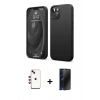 MARSİLYAN™- iPhone 14 Kılıf Kozmos Yansıma Özel Seri - Siyah 3D Antistatik Hayalet Cam Ekran Koruyucu + Shine Kamera Lens - KI