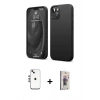 MARSİLYAN™- iPhone 14 Kılıf Kozmos Yansıma Özel Seri - Siyah Bilvis 3D Cam Ekran Koruyucu + Shine Kamera Lens - GS