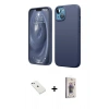MARSİLYAN™- iPhone 14 Kılıf Kozmos Yansıma Özel Seri - Siyah Bilvis 3D Cam Ekran Koruyucu + Sierra Blue Diamond Kamera Lens