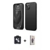 MARSİLYAN™- iPhone 14 Kılıf Kozmos Yansıma Özel Seri - Siyah Bilvis 3D Cam Ekran Koruyucu + PVD Metal Kamera Lens - SH