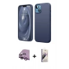 MARSİLYAN™- iPhone 14 Kılıf Kozmos Yansıma Özel Seri - Siyah Bilvis 3D Mat Cam Ekran Koruyucu + Mor Raze Metal Kamera Lens