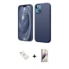 MARSİLYAN™- iPhone 14 Kılıf Kozmos Yansıma Özel Seri - Siyah Bilvis 3D Mat Cam Ekran Koruyucu + Diamond Kamera Lens - PE