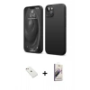 MARSİLYAN™- iPhone 14 Kılıf Kozmos Yansıma Özel Seri - Siyah Bilvis 3D Mat Cam Ekran Koruyucu + Diamond Kamera Lens - PE