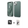 MARSİLYAN™- iPhone 14 Kılıf Kozmos Yansıma Özel Seri - Siyah Bilvis 3D Mat Cam Ekran Koruyucu + PVD Metal Kamera Lens - PE
