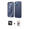 MARSİLYAN™- iPhone 14 Kılıf Kozmos Yansıma Özel Seri - Siyah Bilvis 3D Mat Cam Ekran Koruyucu + PVD Metal Kamera Lens - PE