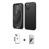 MARSİLYAN™- iPhone 14 Kılıf Kozmos Yansıma Özel Seri - Siyah Bilvis 3D Mat Cam Ekran Koruyucu + Yeşil Shine Kamera Lens