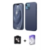 MARSİLYAN™- iPhone 14 Kılıf Kozmos Yansıma Özel Seri - Siyah Bilvis 5in1 3D Magic Cam Ekran Koruyucu + Turuncu PVD Metal Kamera Lens