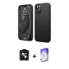 MARSİLYAN™- iPhone 14 Kılıf Kozmos Yansıma Özel Seri - Siyah Bilvis 5in1 3D Magic Cam Ekran Koruyucu + Turuncu PVD Metal Kamera Lens