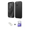 MARSİLYAN™- iPhone 14 Kılıf Kozmos Yansıma Özel Seri - Siyah Bilvis 5in1 5D Magic Hayalet Cam Ekran Koruyucu + Diamond Kamera Lens - SABE